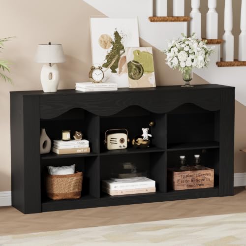 Black 63 Inch Console Table with 6 Storage Cubes - Entryway & Living Room