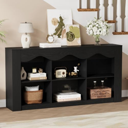 Black 63 Inch Console Table with 6 Storage Cubes - Entryway & Living Room