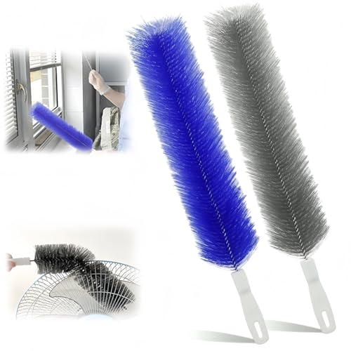 Flexible Microfiber Fan Duster Brush - Reusable Dust Remover, Gray + Blue 2 Pack