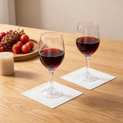 8 Pack White Linen Cocktail Napkins for Weddings & Bars - Elegant Cotton Cloth