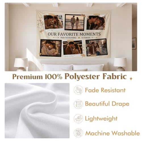 Personalized Wall Tapestry with Photo and Text - White 40x60 Inches