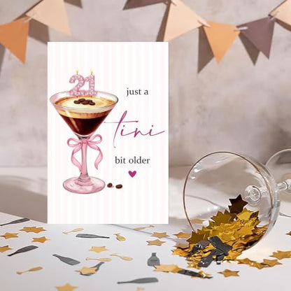 White 21st Birthday Card for Women Her - Funny Martini Themed Celebration