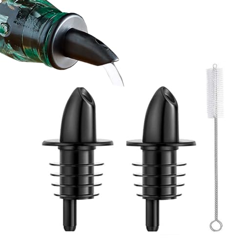 Black Plastic Liquor Pourers 2 Pack for Bottles, Alcohol, Oil, Syrup - Fits Most Standard Sizes