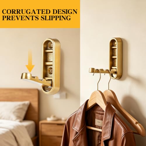 2PCS Gold Foldable Wall Hooks - 90° Screw Mounted Heavy Duty Hangars