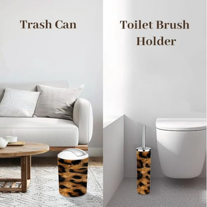Bathroom Accessory Set 6PCS Leopard Cheetah Print Multi9 - Trash Can Soap Dispenser Toothbrush Holder