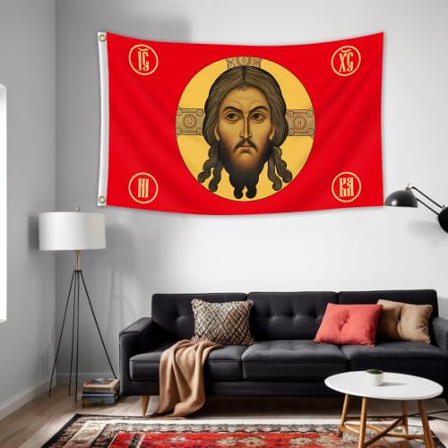 Orthodox Jesus Christ Icon Flag 3x5 Ft Byzantine Religious Banner Wall Decor