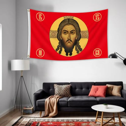 Orthodox Jesus Christ Icon Flag 3x5 Ft Byzantine Religious Banner Wall Decor