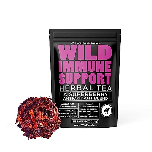 Wild Foods Immune Support Tea | Organic Elderberry, Currant, Hibiscus and Cranberry | Superberry Antioxidant Blend Loose Leaf Herbal Teas | Natural Immunity Boost | (4 ounces)