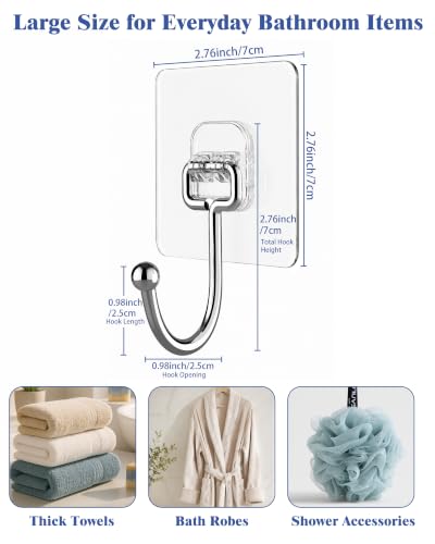 Heavy Duty Clear Adhesive Wall Hooks 12 Pack Supports 44 lb - No Nails