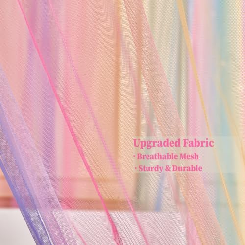 Rainbow Twin Bed Canopy with Light for Girls Kids Room Decor - Romantic Princess Style