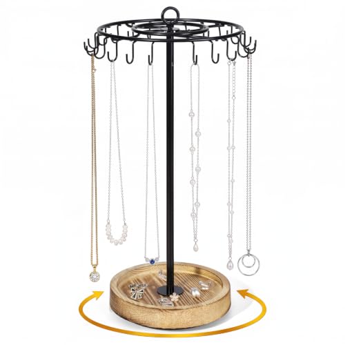 Rotating Necklace Organizer Stand with 24 Hooks - Jewelry Display & Storage