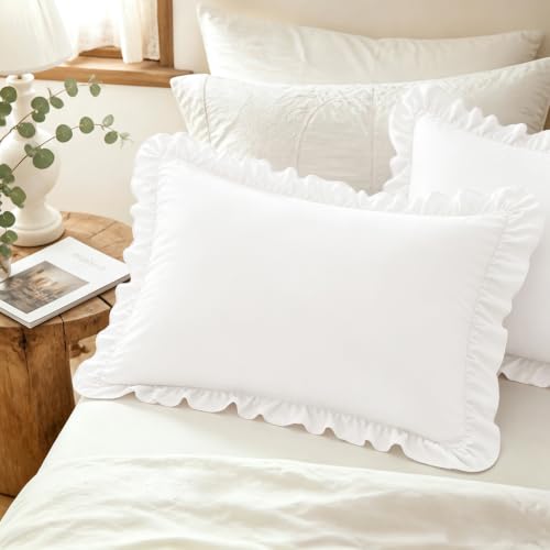 Homiest Ruffle Pillow Cases Set of 2 - White, 20x26 Inches, Microfiber