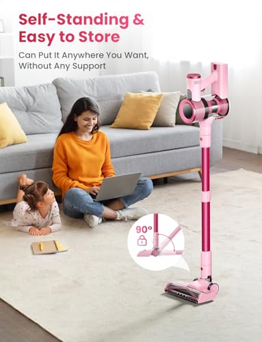 Dzaki Cordless Stick Vacuum Cleaner 650W 55KPa, Cranberry - Pet Hair & Floor Cleaner