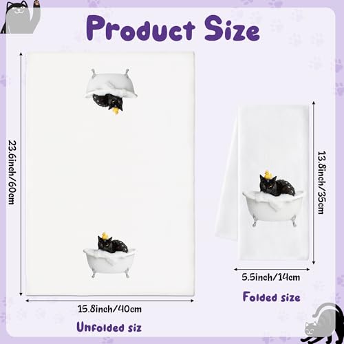 Black Cat Hand Towels 6 Pack - Decorative Microfiber Kitchen & Bathroom Cloths