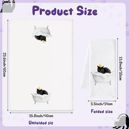 Black Cat Hand Towels 6 Pack - Decorative Microfiber Kitchen & Bathroom Cloths