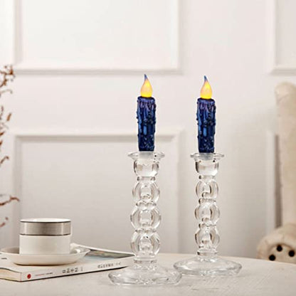 Navy Blue Flameless Taper Candles with Timer Set - Real Wax Hand Dipped, 4-3/4 Inch, 6 Pieces
