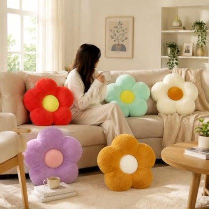 Plush Daisy Flower Throw Pillow - Red, 13.8x13.8 Inches - Floor Seat Cushion