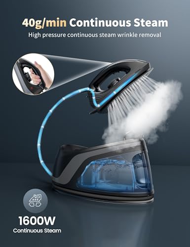 Steam Iron with Large Water Tank 1600W Ceramic Soleplate Auto-Off Safety