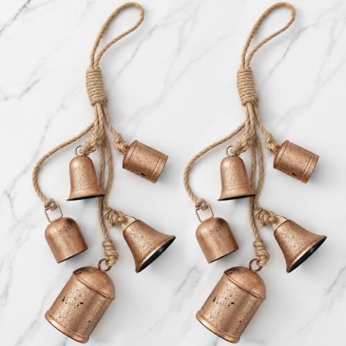 Rust Gold Handmade 30-Inch Christmas Bells for Holiday Decor - 2 Pack