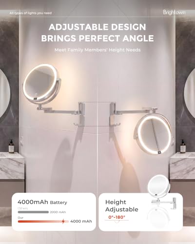 Brightown Sliver Wall-Mounted Lighted Makeup Mirror 1X/10X Magnification with LED