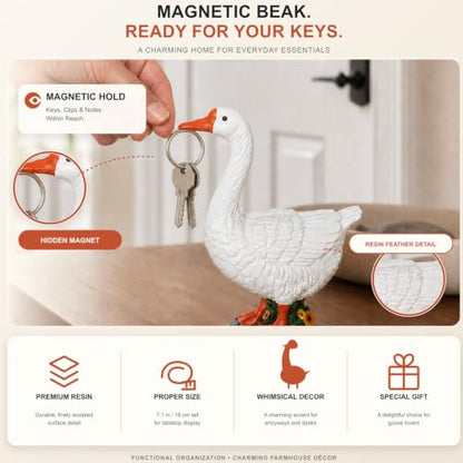 7 Inch Desk Goose Key Holder with Magnetic Beak Resin Figurine