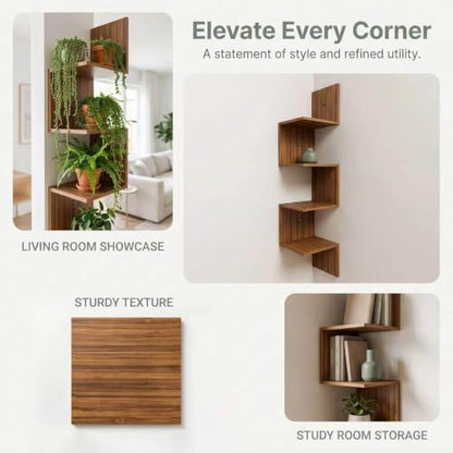 Premium Bamboo Corner Wall Shelf 4-Tier Floating Corner Shelving Unit