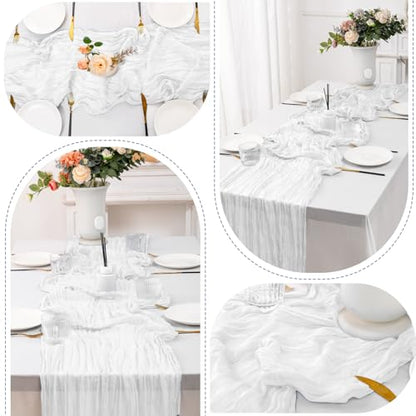White Cheesecloth Table Runner 10 Pack - 10ft Sheer Rustic Linen for Wedding & Party Decor