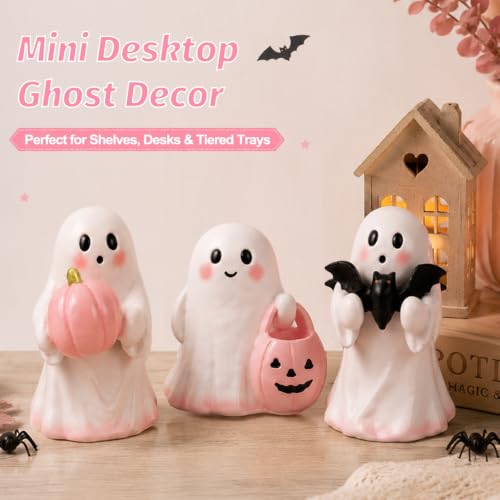 Pink Resin Ghost Figurines Set - Halloween Decorations for Home & Shelf