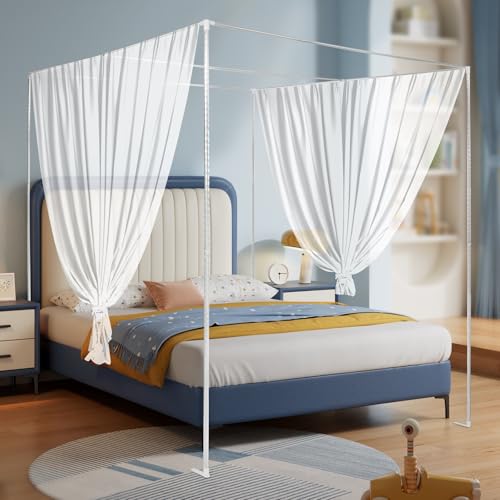 Queen Canopy Bed Frame Silver 6.56ft Steel Support No Tool Assembly
