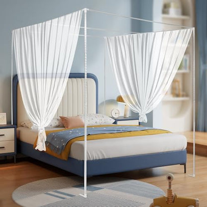 Queen Canopy Bed Frame Silver 6.56ft Steel Support No Tool Assembly