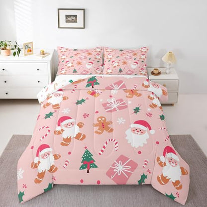 Feelyou Christmas Kids Comforter Set Full Pink Brown Bedding for Boys Girls
