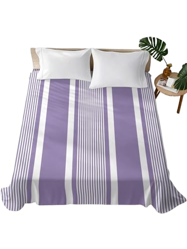 King Size Flat Sheet - Purple Stripe Microfiber Bed Sheets, Easy Care, 105x98, Versotilahome - White