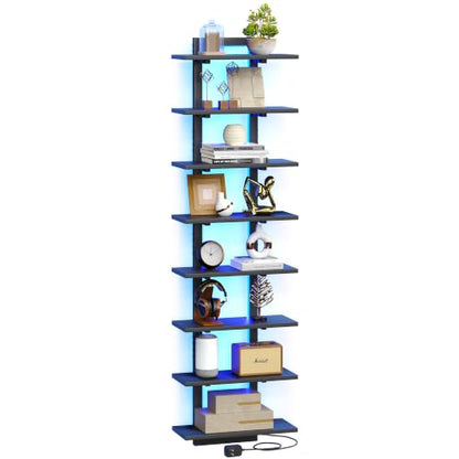 Black 8-Tier Wall Mounted Shelf with RGB LED Lights - Floating Display