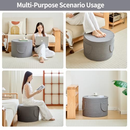 iYKYK Grey Pouf Ottoman Coffee Table Foot Rest 20x15 in - Velvet Cover