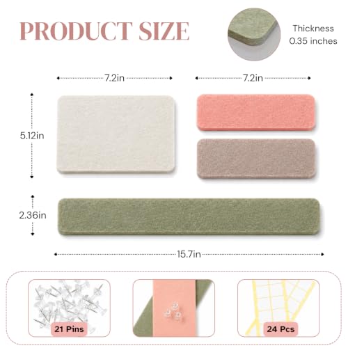 Felt Bulletin Board Strips - Boho Pink Modular Pin Board Tiles for Wall Decor