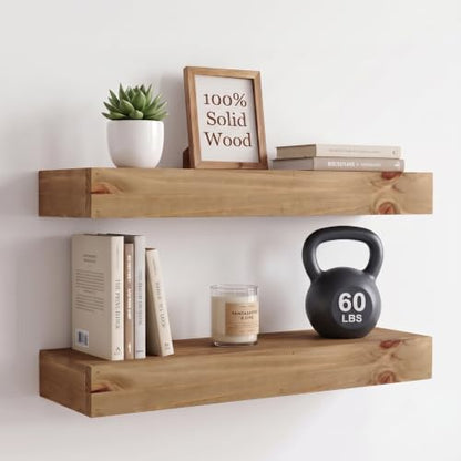 24-Inch Long Thick Rustic Floating Shelves Set of 2 - Light Walnut