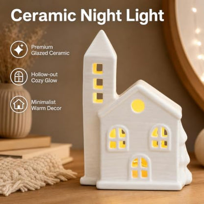 Ceramic Christmas Village Houses Set with LED Lights, Miniature Trees & Snow - G# / 1pcs