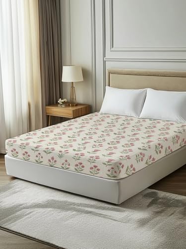 Twin XL Flat Sheet Pink Flowers Microfiber Bed Sheets - Blush Pink, Cream, Rose, Olive