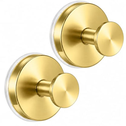 Brushed Gold Suction Cup Hooks for Shower Bathroom Towel Hooks 2 Pack