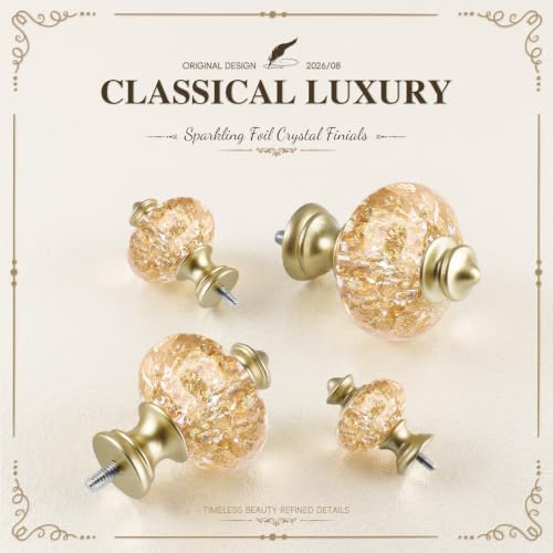 Gold Double Curtain Rod 36-91 Inch with Crystal Finials - Ornate European Style