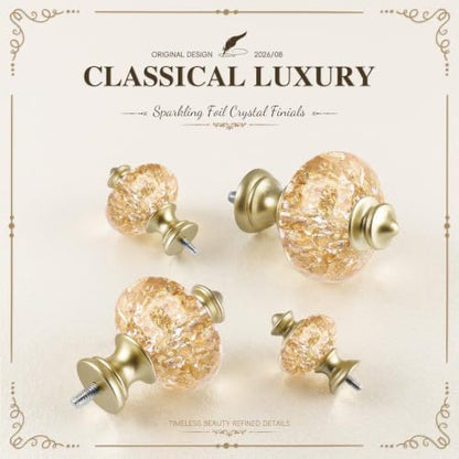 Gold Double Curtain Rod 36-91 Inch with Crystal Finials - Ornate European Style