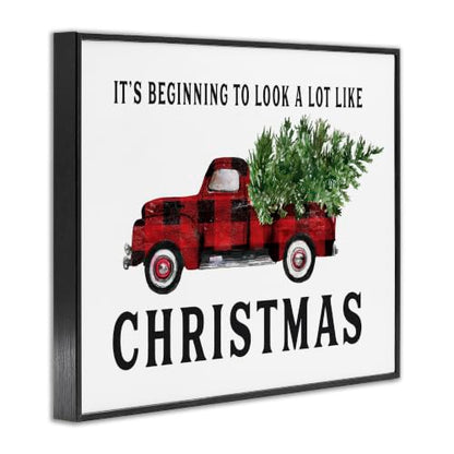Christmas Plaid Truck Holiday Word Art - 11 x 14 Inch Framed Giclée Print - Black Variation
