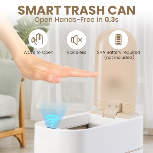 Automatic Motion Sensor Bathroom Trash Can with Lid 2.6 Gallon - White
