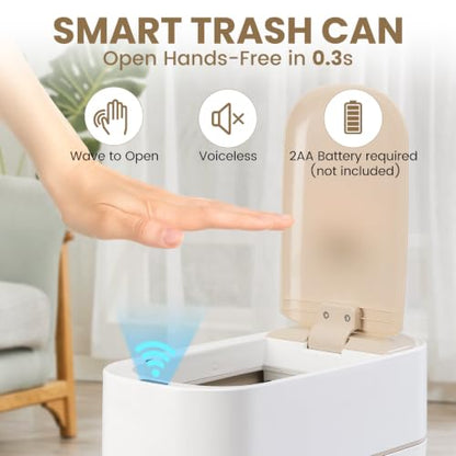 Automatic Motion Sensor Bathroom Trash Can with Lid 2.6 Gallon - White