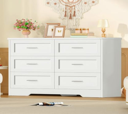 White 6-Drawer Dresser for Bedroom Modern Wooden Storage Organizer