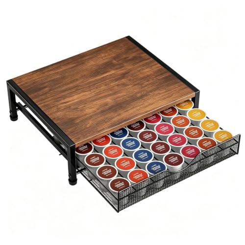 Brown 1-Tier 42 K Cup Coffee Pod Holder Drawer Organizer for Countertop