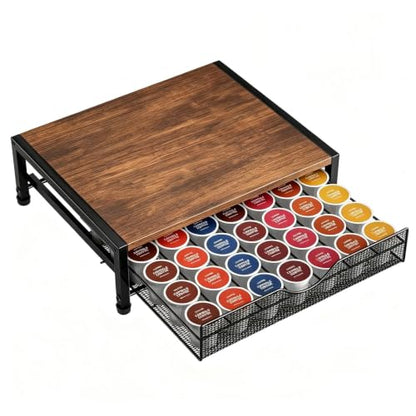 Brown 1-Tier 42 K Cup Coffee Pod Holder Drawer Organizer for Countertop