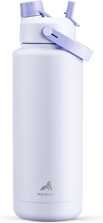 POWCAN 40 Oz Insulated Water Bottle - 2-in-1 Straw & Spout Lid, Leak-Proof, BPA-Free, Ideal for Sports & Travel (Lupine)