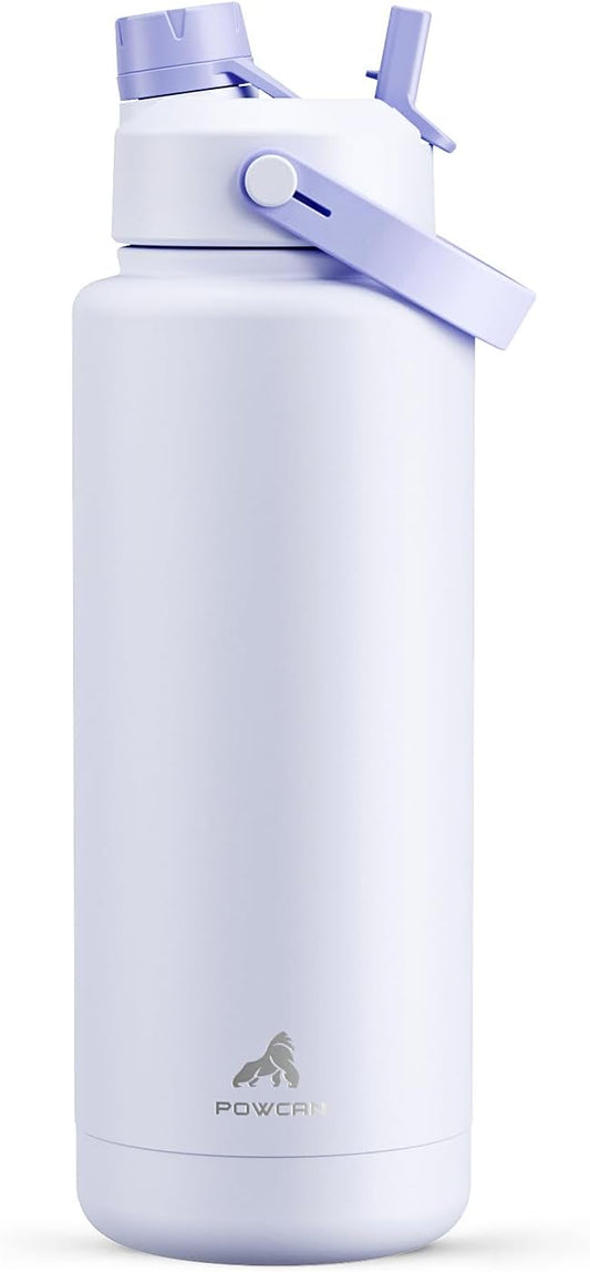 POWCAN 40 Oz Insulated Water Bottle - 2-in-1 Straw & Spout Lid, Leak-Proof, BPA-Free, Ideal for Sports & Travel (Lupine)