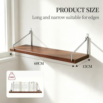 Walnut Floating Wall Shelves Set of 2 - 23.6 Inch Wall Mounted Storage